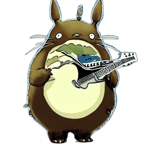 animal, staff, concept art, cartoon, totoro, playing, electric, guitar transparent PNG cut-out