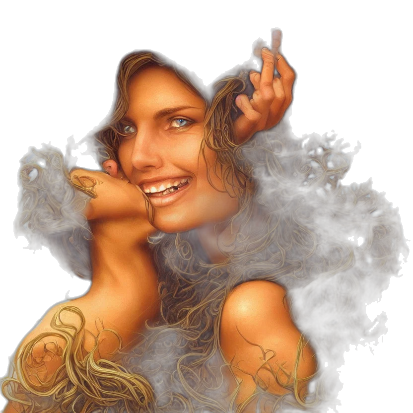 face, hair, staff, photorealistic transparent PNG cut-out