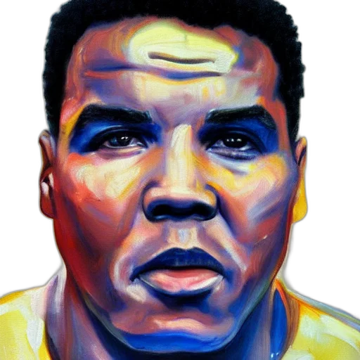 face, photorealistic, oil painting, comic book art, watercolor, muhammad, ali, portrait transparent PNG cut-out