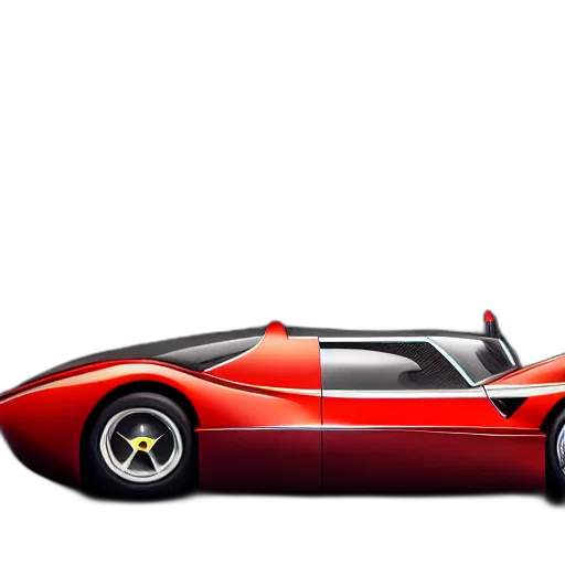 car, weapon, 3d render, concept art, photorealistic, comic book art, red, retro transparent PNG cut-out