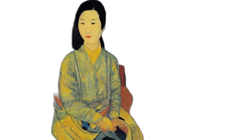 dress, staff, oil painting, photorealistic, concept art, asian, woman, synthetism transparent PNG cut-out