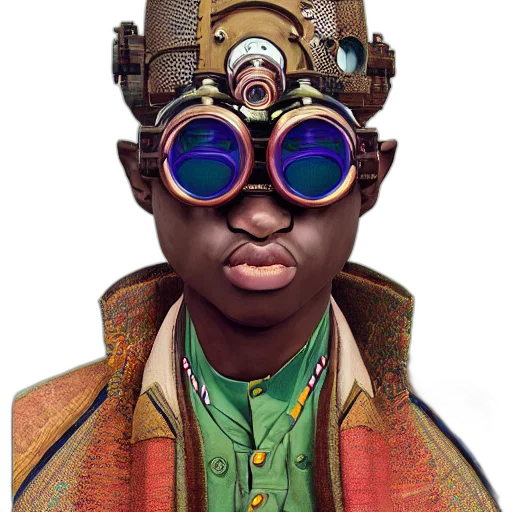 face, mask, crown, jacket, concept art, photorealistic, 3d render, fantasy art transparent PNG cut-out