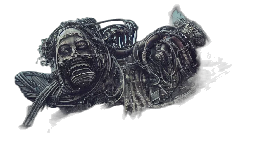 mask, face, robot, weapon, concept art, fantasy art, comic book art, cyberpunk transparent PNG cut-out