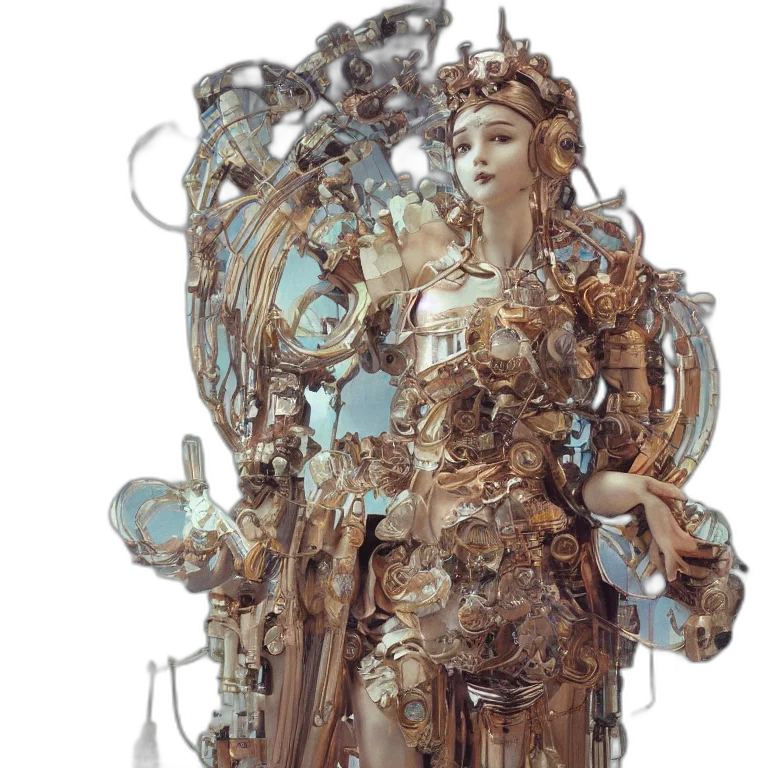 jewelry, robot, dress, crown, 3d render, concept art, fantasy art, photorealistic transparent PNG cut-out