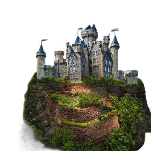 building, crown, concept art, 3d render, photorealistic, fantasy art, fog, photo transparent PNG cut-out