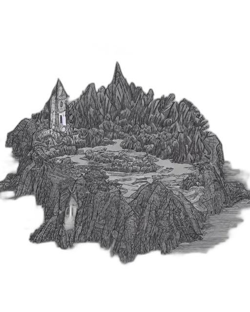building, hair, tree, crown, concept art, fantasy art, 3d render, pixel art transparent PNG cut-out