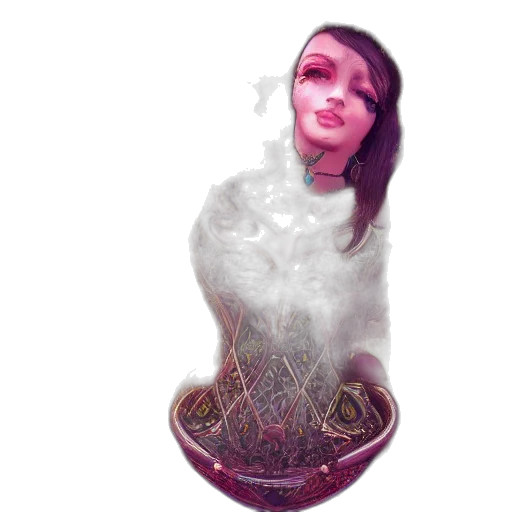 face, staff, bottle, dress, fantasy art, concept art, photorealistic, vaporwave transparent PNG cut-out