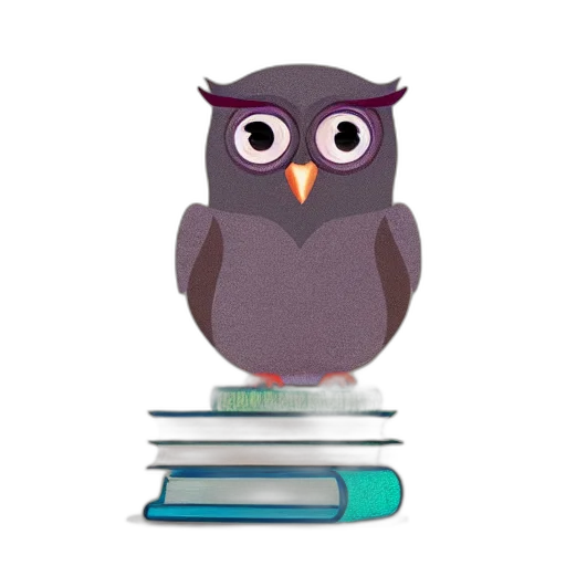 3d render, cute, pastel, owl, holding, stack, books, realistic transparent PNG cut-out