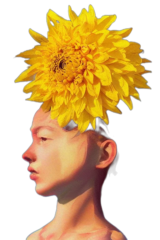 flower, face, crown, mask, photorealistic, oil painting, watercolor, 3d render transparent PNG cut-out