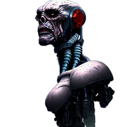 robot, face, mask, staff, concept art, comic book art, cyberpunk, monster transparent PNG cut-out