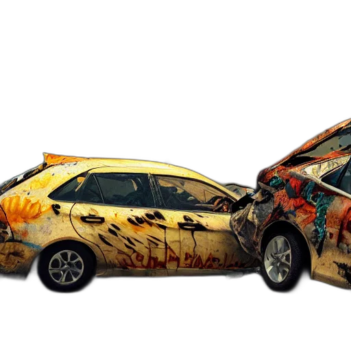 car, concept art, photorealistic, 3d render, fantasy art, two, wrecks, top transparent PNG cut-out