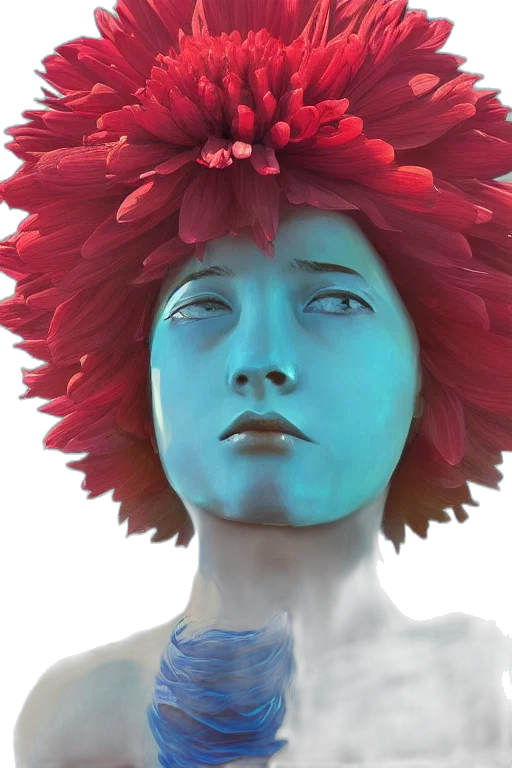 flower, crown, face, mask, photorealistic, 3d render, concept art, vaporwave transparent PNG cut-out
