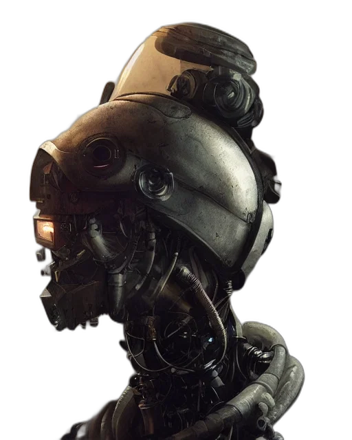 robot, mask, face, creature, concept art, 3d render, cyberpunk, photorealistic transparent PNG cut-out