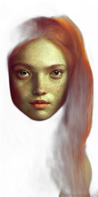 face, mask, hair, creature, photorealistic, fantasy art, oil painting, concept art transparent PNG cut-out