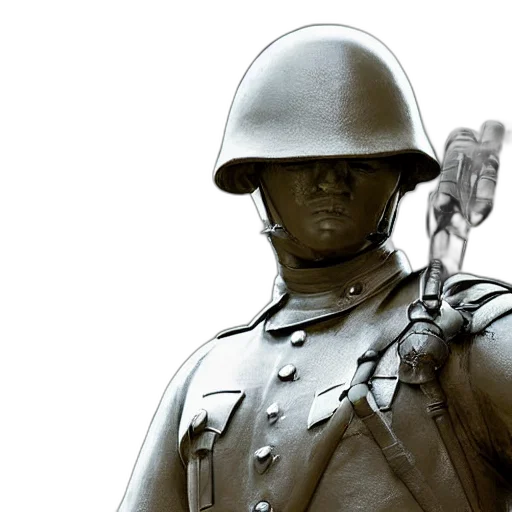 sword, weapon, 3d render, concept art, photorealistic, soldier, statue, chrome transparent PNG cut-out