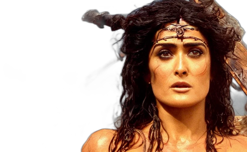 epic, photo, muscular, salma, hayek, beautiful, barbarian, warrior transparent PNG cut-out