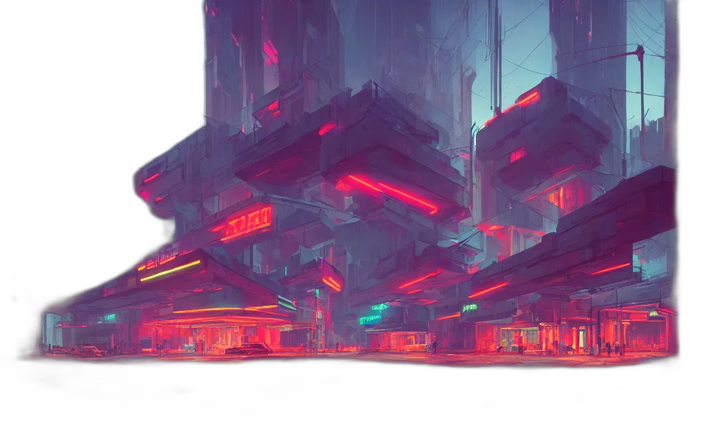 robot, building, car, cyberpunk transparent PNG cut-out
