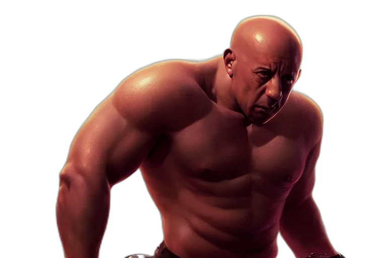 concept art, photorealistic, comic book art, 3d render, vin, diesel, shapeshifting, into transparent PNG cut-out