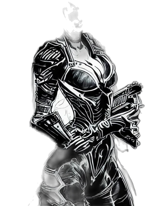 robot, dress, jewelry, sword, comic book art, concept art, fantasy art, cyberpunk transparent PNG cut-out