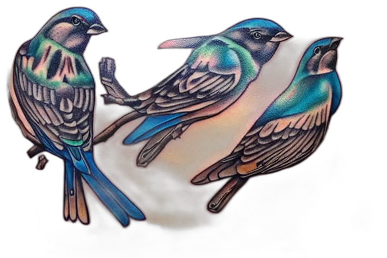 jewelry, 3d render, watercolor, concept art, photorealistic, blue, three, sparrows transparent PNG cut-out