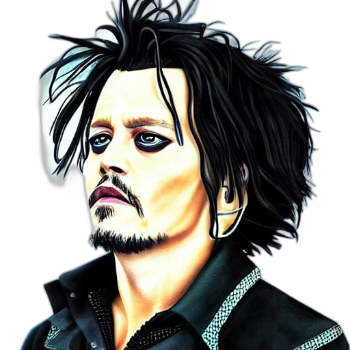 cartoon, photorealistic, comic book art, anime, portrait, johnny, depp, edward transparent PNG cut-out
