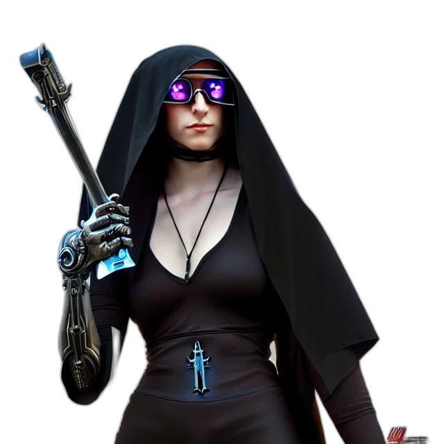 staff, weapon, cyberpunk, concept art, 3d render, pixel art, nun, warrior transparent PNG cut-out