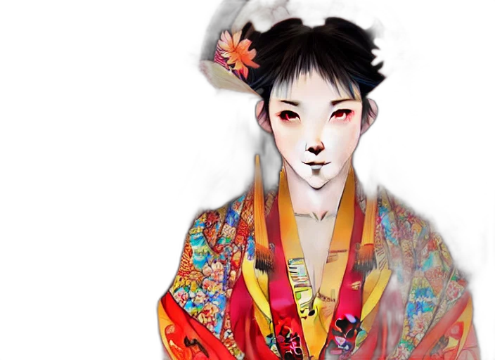 fantasy art, photorealistic, concept art, anime, red, colorful, monochrome, miko transparent PNG cut-out