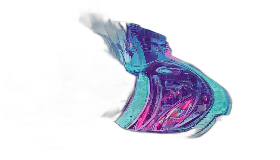 shoes, crown, weapon, mask, vaporwave, 3d render, concept art, photorealistic transparent PNG cut-out