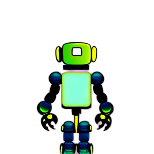 robot, staff, pixel art, 3d render, concept art, cartoon, green, neon transparent PNG cut-out