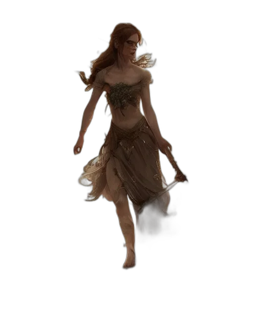 dress, creature, staff, fantasy art transparent PNG cut-out