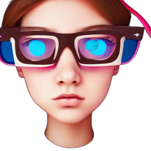 face, staff, 3d render, cartoon, concept art, vaporwave, neon, portrait transparent PNG cut-out