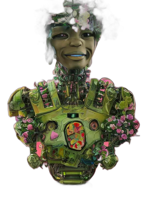 robot, face, dress, mask, concept art, 3d render, photorealistic, fantasy art transparent PNG cut-out