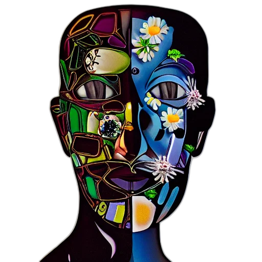 mask, face, robot, flower, cartoon, concept art, fantasy art, cyberpunk transparent PNG cut-out