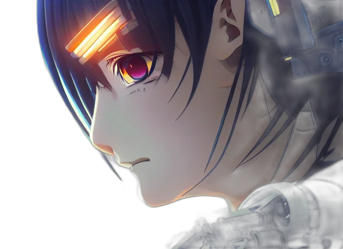 face, robot, mask, weapon, anime, photorealistic, concept art, cyberpunk transparent PNG cut-out