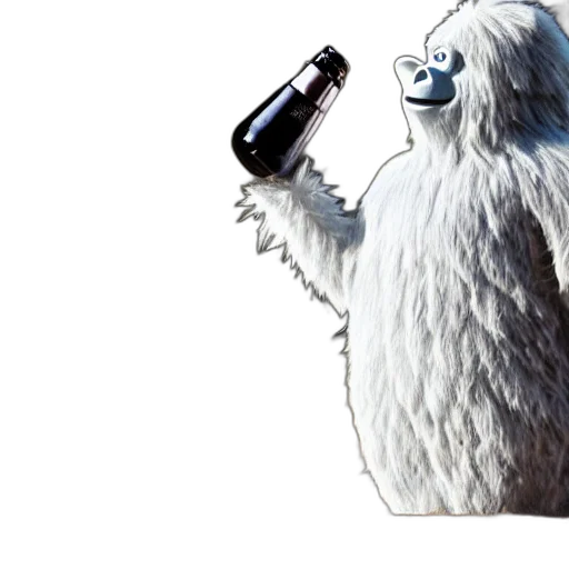 animal, bottle, creature, jacket, 3d render, concept art, yeti, holding transparent PNG cut-out
