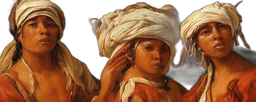 face, hat, mask, jewelry, oil painting, photorealistic, concept art, fire transparent PNG cut-out