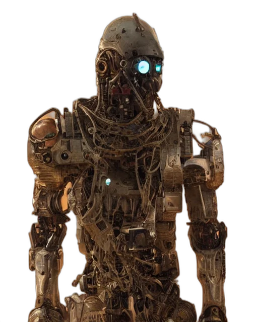 robot, creature, staff, animal, concept art, 3d render, cyberpunk, half transparent PNG cut-out