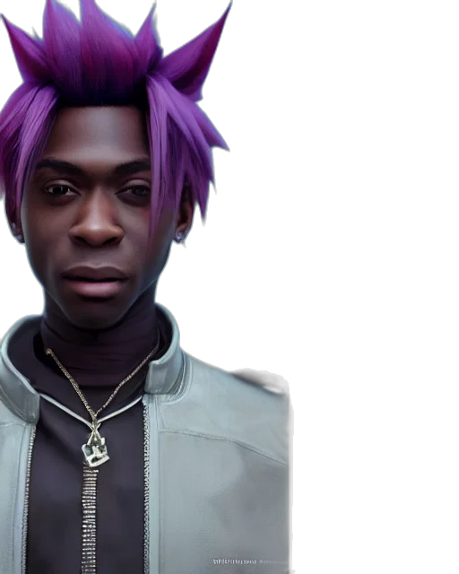 jacket, face, creature, hair, concept art, 3d render, cyberpunk, photorealistic transparent PNG cut-out