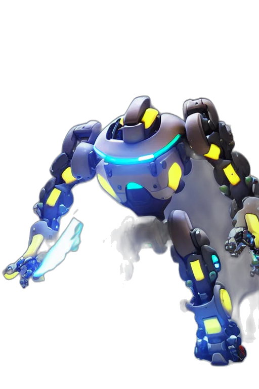 robot, weapon, creature, concept art, 3d render, pixel art, blue, fortress transparent PNG cut-out
