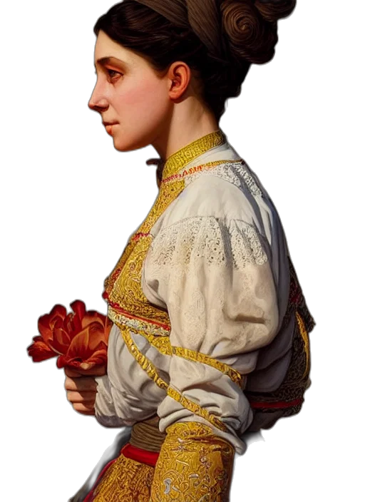 staff, face, dress, crown, photorealistic, oil painting, concept art, pixel art transparent PNG cut-out