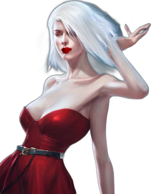dress, face, fantasy art, concept art, comic book art, photorealistic, red, tall transparent PNG cut-out