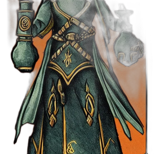 staff, dress, concept art, fantasy art, watercolor, pixel art, green, dark transparent PNG cut-out