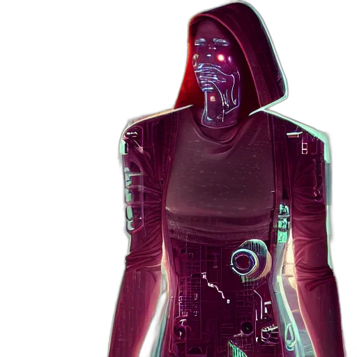 robot, jacket, mask, cyberpunk transparent PNG cut-out