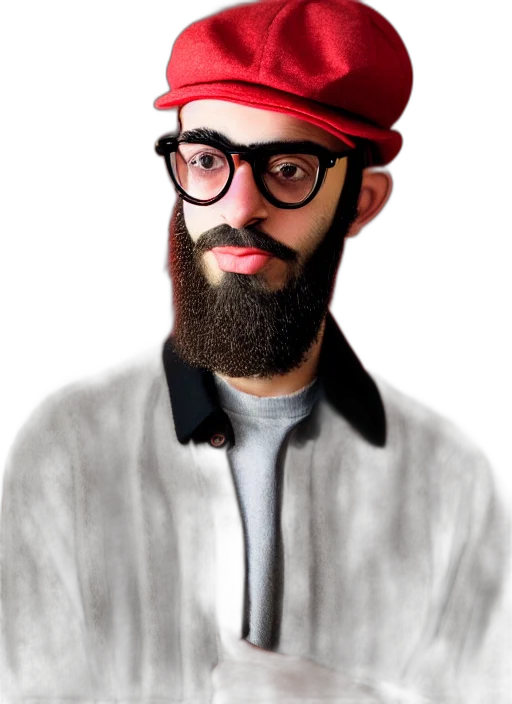 hat, face, staff, jacket, photorealistic, cartoon, 3d render, fantasy art transparent PNG cut-out