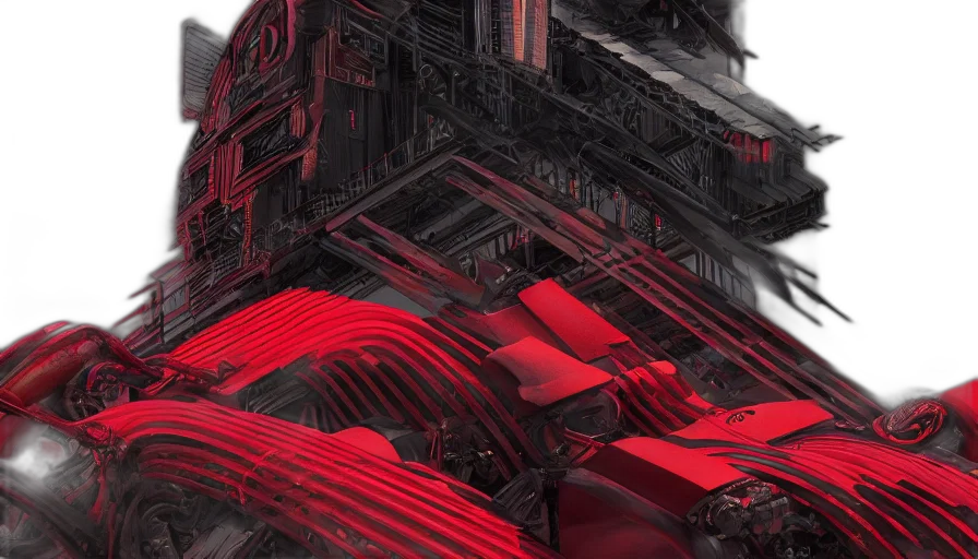 cyberpunk, concept art, 3d render, comic book art, outer space, red, black, urban transparent PNG cut-out