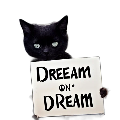 staff, animal, photorealistic, 3d render, cat, holding, sign, text transparent PNG cut-out