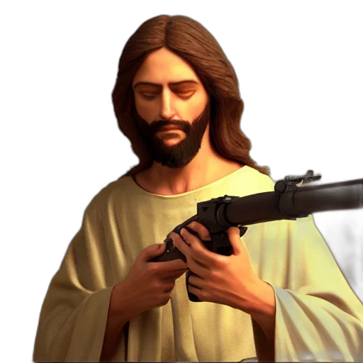 weapon, sword, 3d render, concept art, photorealistic, pixel art, jesus, shooting transparent PNG cut-out