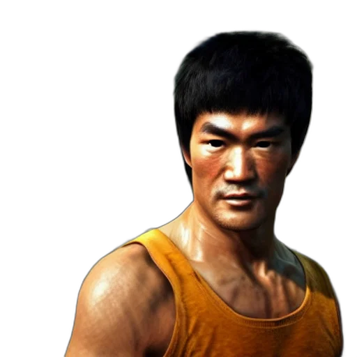 face, photorealistic, concept art, 3d render, pixel art, screenshot, bruce, lee transparent PNG cut-out