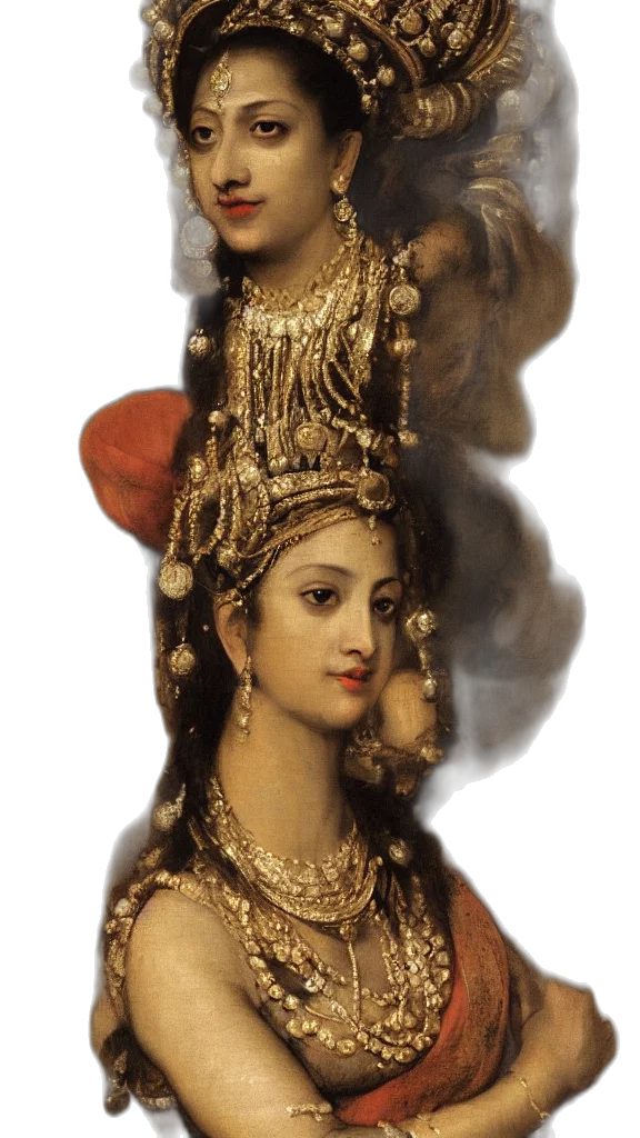 crown, jewelry, dress, staff, oil painting, photorealistic, 3d render, concept art transparent PNG cut-out