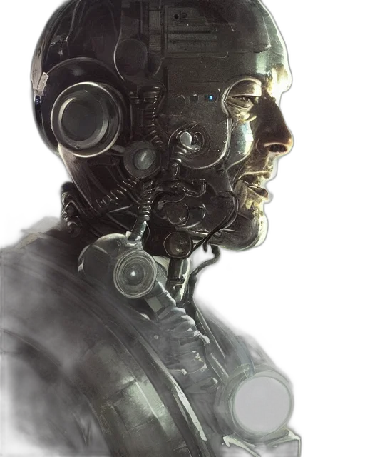 robot, face, mask, cyberpunk, concept art, 3d render, photorealistic, half transparent PNG cut-out